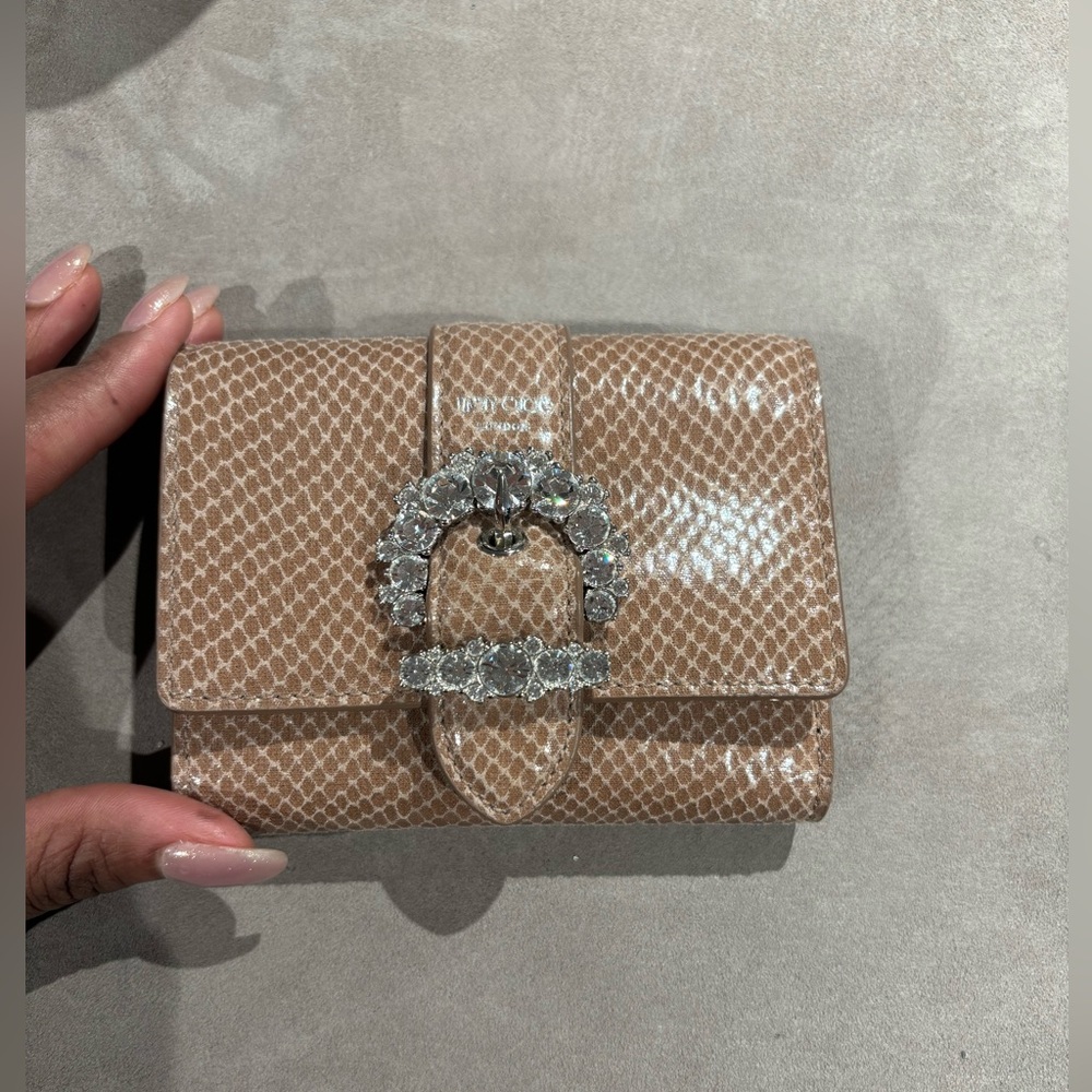 Jimmy Choo Powder Pink Lizard Print Cheri Compact wallet